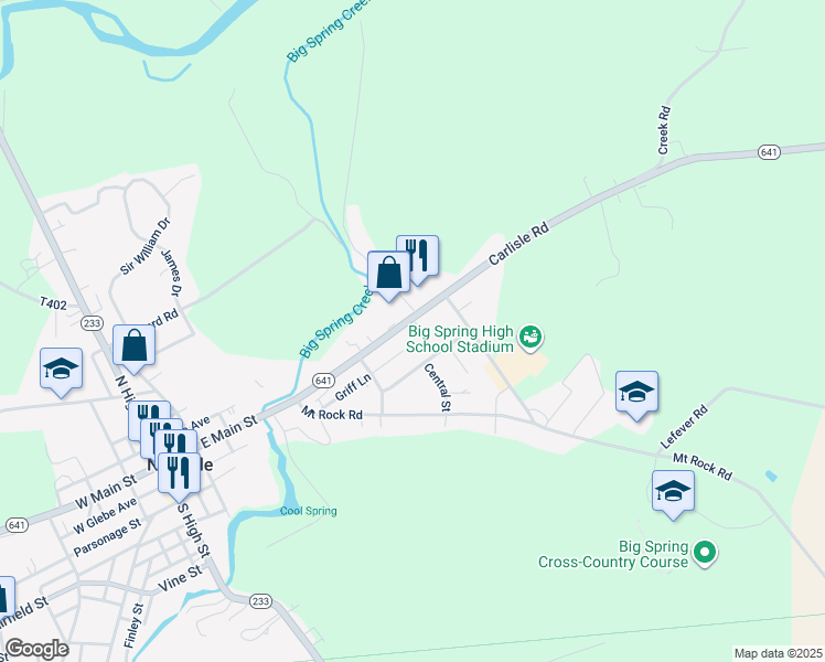 map of restaurants, bars, coffee shops, grocery stores, and more near 38 Carlisle Road in Newville