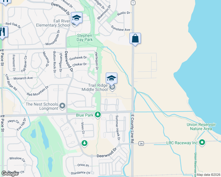 map of restaurants, bars, coffee shops, grocery stores, and more near 1000 Button Rock Drive in Longmont