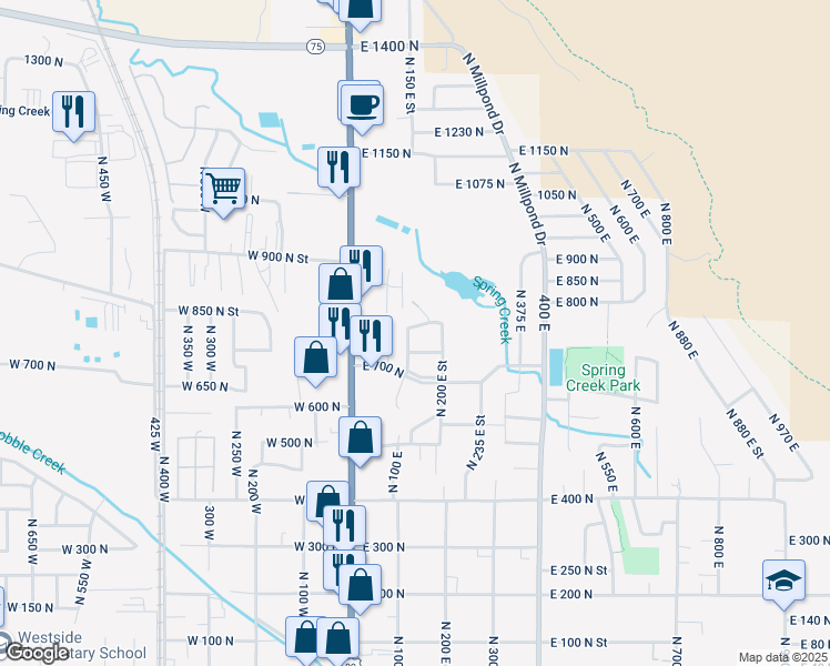 map of restaurants, bars, coffee shops, grocery stores, and more near 790 N 150 E in Springville