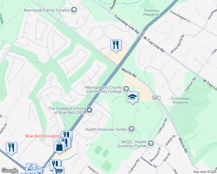 map of restaurants, bars, coffee shops, grocery stores, and more near 340 Dekalb Pike in Blue Bell