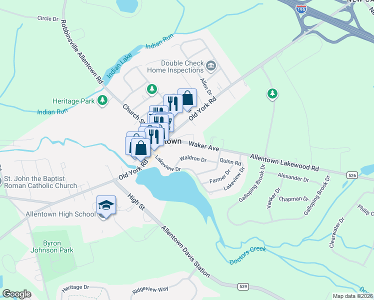 map of restaurants, bars, coffee shops, grocery stores, and more near in Allentown