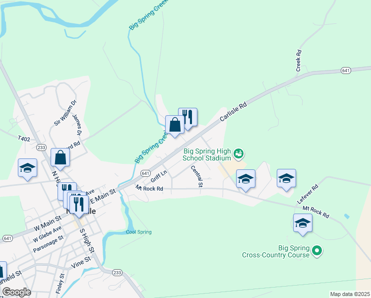 map of restaurants, bars, coffee shops, grocery stores, and more near 38 Carlisle Road in Newville