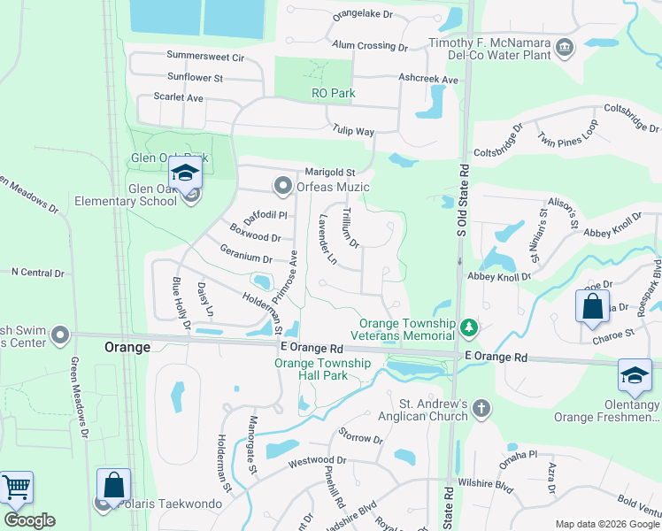 map of restaurants, bars, coffee shops, grocery stores, and more near 7315 Lavender Lane in Lewis Center