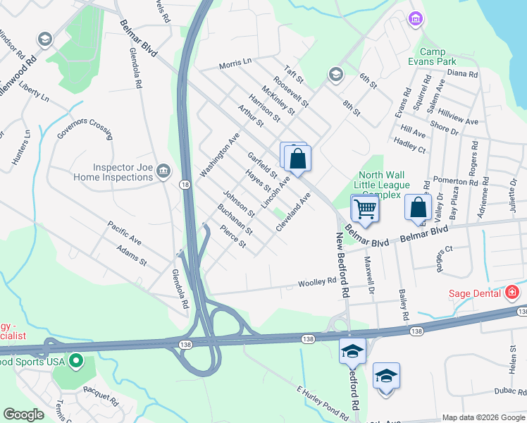map of restaurants, bars, coffee shops, grocery stores, and more near 1900 Lincoln Avenue in Wall Township