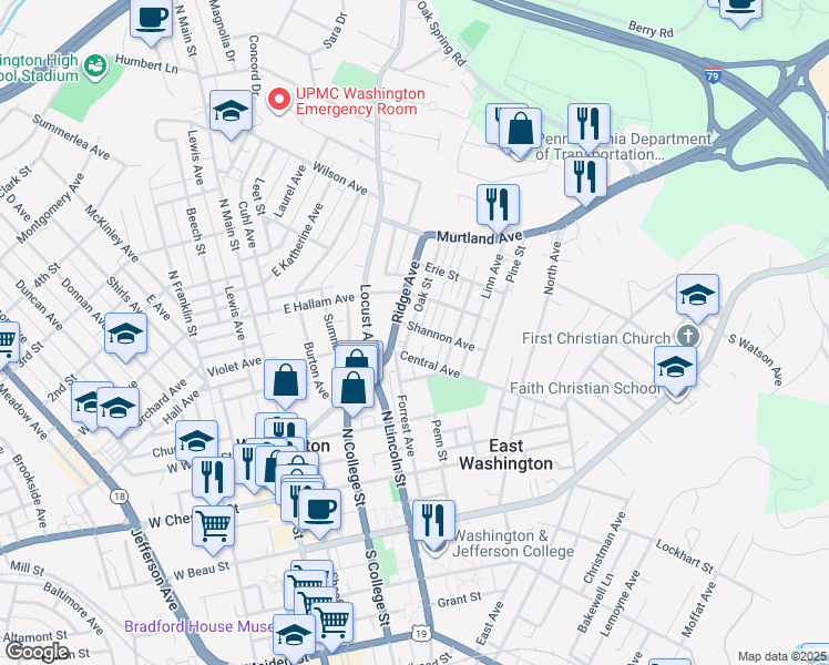 map of restaurants, bars, coffee shops, grocery stores, and more near 17 Shannon Avenue in Washington