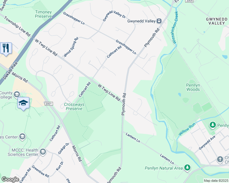 map of restaurants, bars, coffee shops, grocery stores, and more near 1413 West Township Line Road in Penllyn