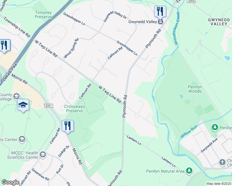 map of restaurants, bars, coffee shops, grocery stores, and more near 1413 West Township Line Road in Penllyn