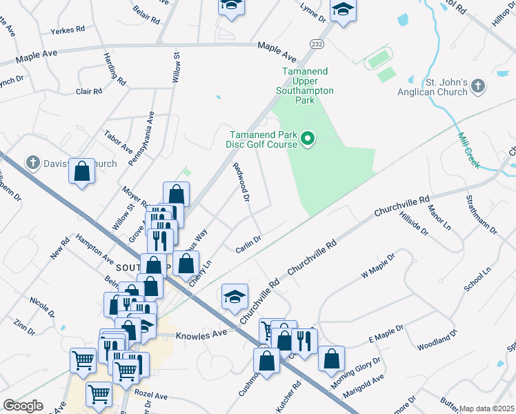 map of restaurants, bars, coffee shops, grocery stores, and more near 948 Cherry Lane in Bucks County