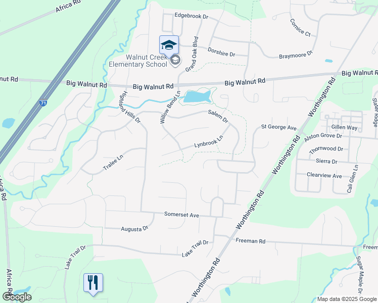 map of restaurants, bars, coffee shops, grocery stores, and more near 5420 Lynbrook Ln in Westerville