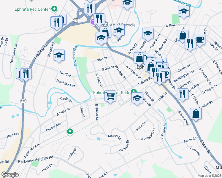 map of restaurants, bars, coffee shops, grocery stores, and more near 318 Arch Street in Ephrata
