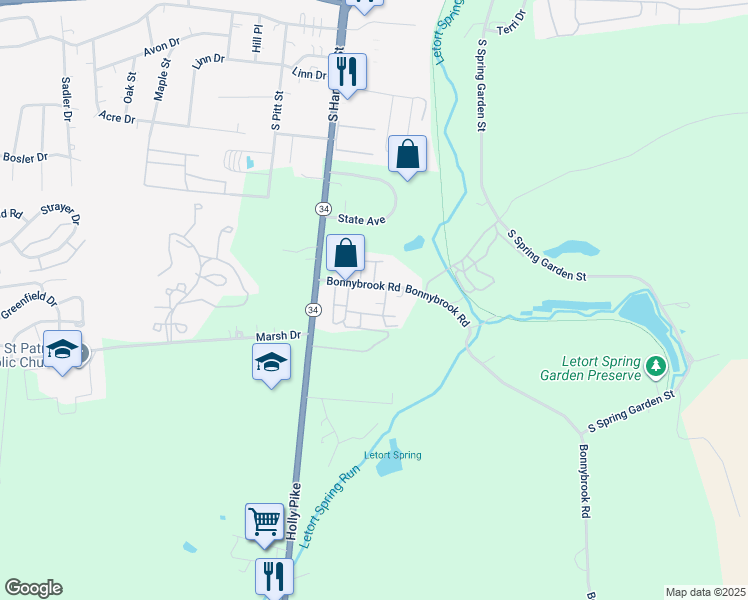 map of restaurants, bars, coffee shops, grocery stores, and more near 80 Bonnybrook Rd in Carlisle