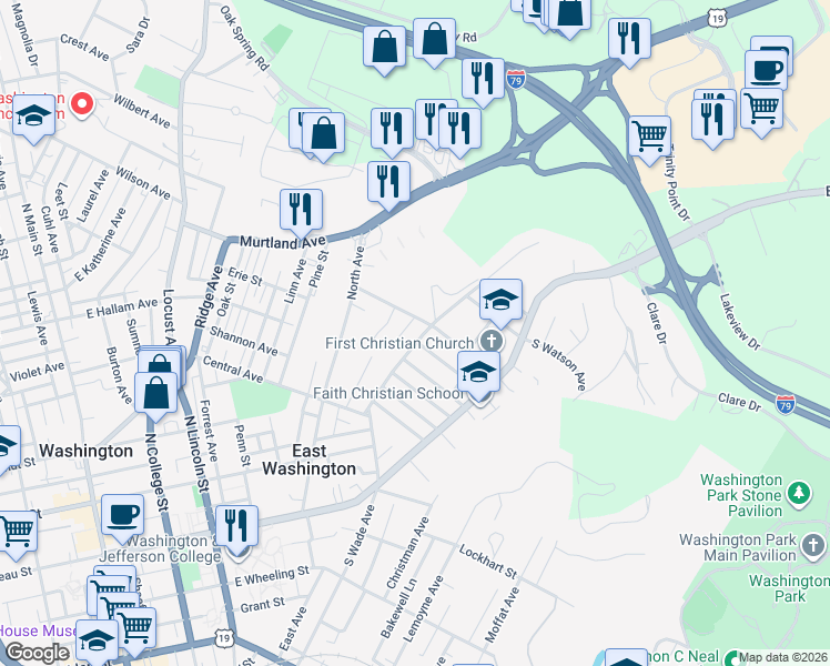 map of restaurants, bars, coffee shops, grocery stores, and more near 407 North Wade Avenue in Washington