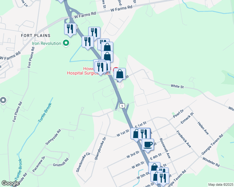 map of restaurants, bars, coffee shops, grocery stores, and more near 2476 U.S. 9 in Howell