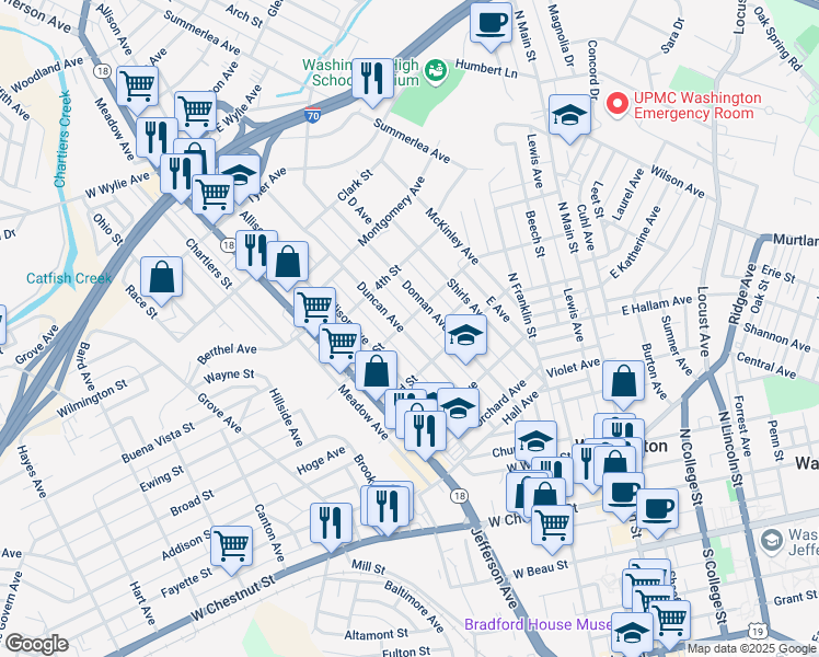 map of restaurants, bars, coffee shops, grocery stores, and more near 480 Duncan Avenue in Washington