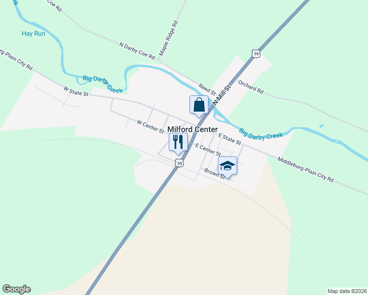 map of restaurants, bars, coffee shops, grocery stores, and more near 57 Ohio 4 in Milford Center