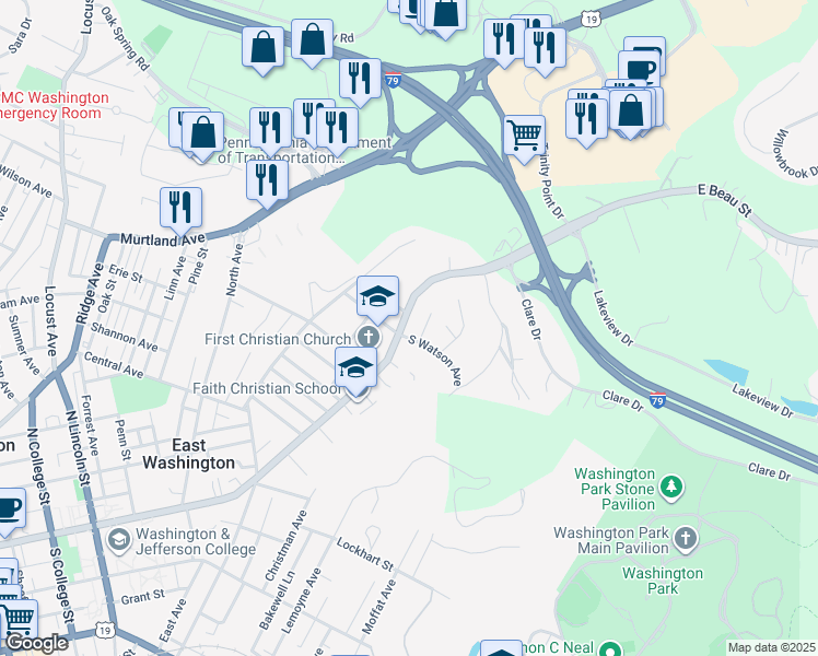 map of restaurants, bars, coffee shops, grocery stores, and more near 630 East Beau Street in Washington