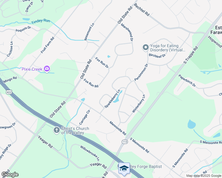 map of restaurants, bars, coffee shops, grocery stores, and more near 707 Sourwood Lane in Collegeville