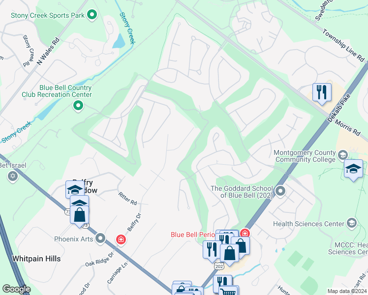 map of restaurants, bars, coffee shops, grocery stores, and more near 450 Ridge Run in Center Square
