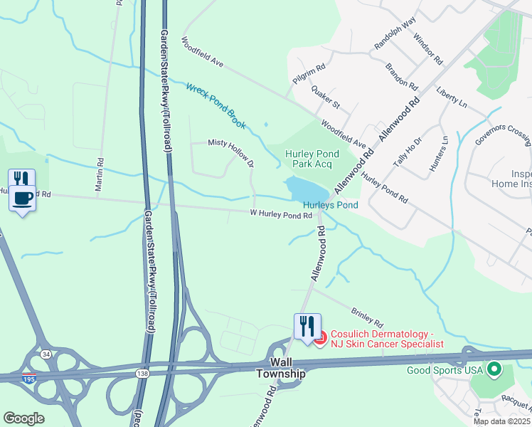 map of restaurants, bars, coffee shops, grocery stores, and more near 3418 West Hurley Pond Road in Wall Township