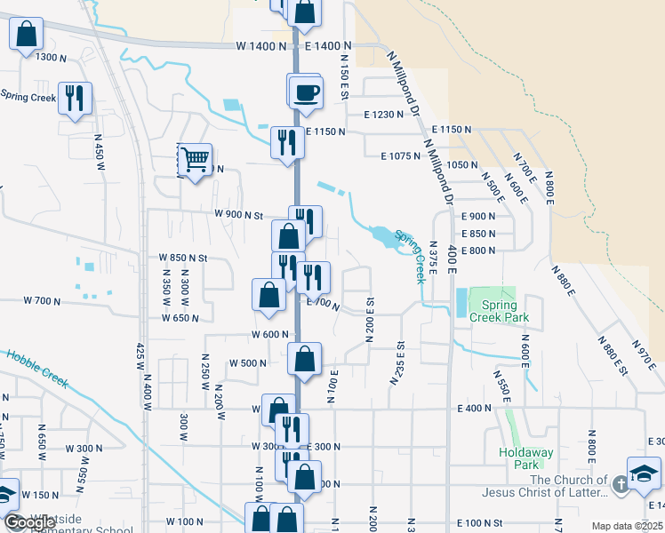 map of restaurants, bars, coffee shops, grocery stores, and more near 14 103 East in Springville