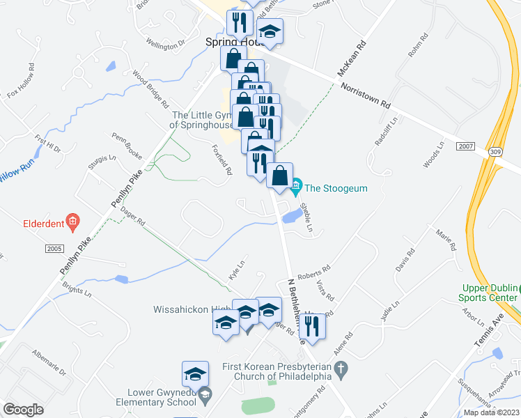 map of restaurants, bars, coffee shops, grocery stores, and more near 804 Poplar Court in Spring House