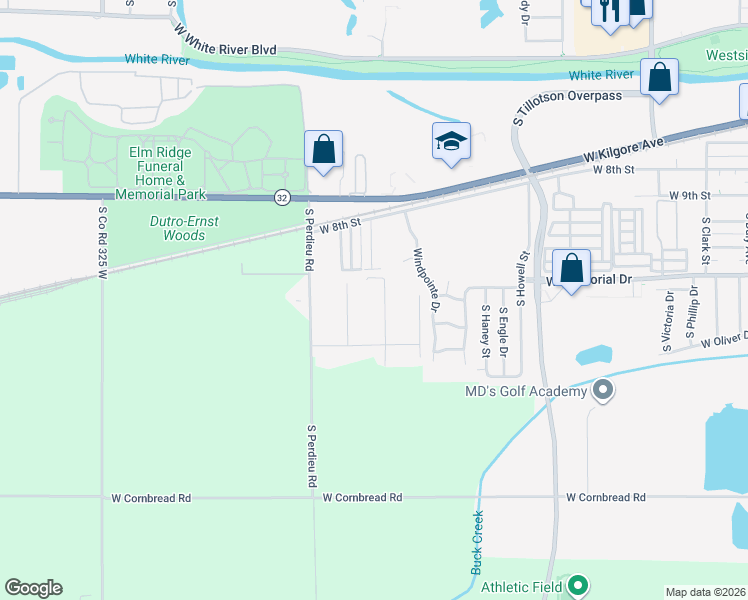map of restaurants, bars, coffee shops, grocery stores, and more near 1905 South Hemlock Road in Muncie
