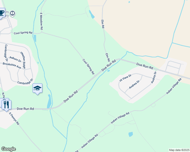 map of restaurants, bars, coffee shops, grocery stores, and more near Doe Run Road in Lititz
