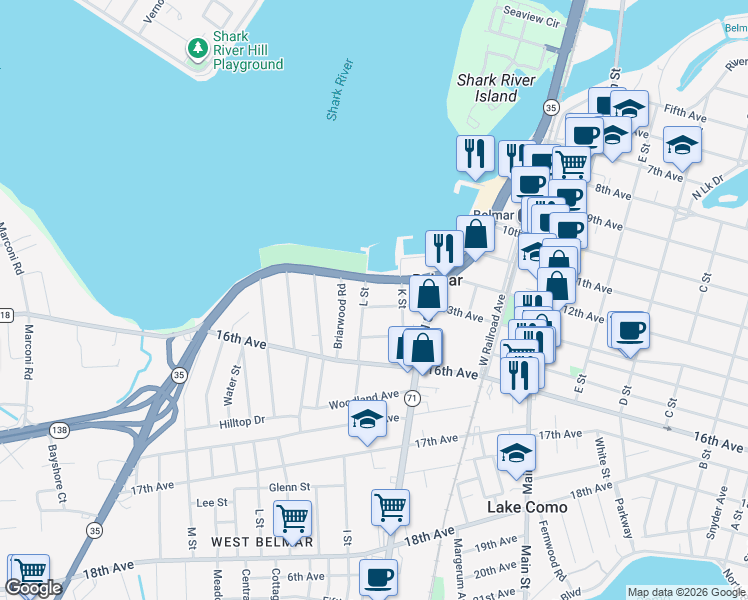 map of restaurants, bars, coffee shops, grocery stores, and more near 1012 13th Avenue in Belmar