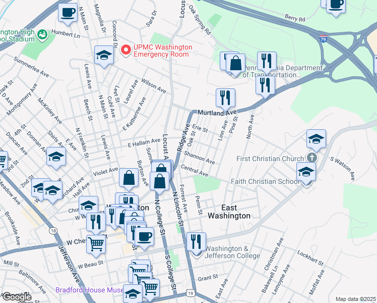 map of restaurants, bars, coffee shops, grocery stores, and more near 17 Shannon Avenue in Washington