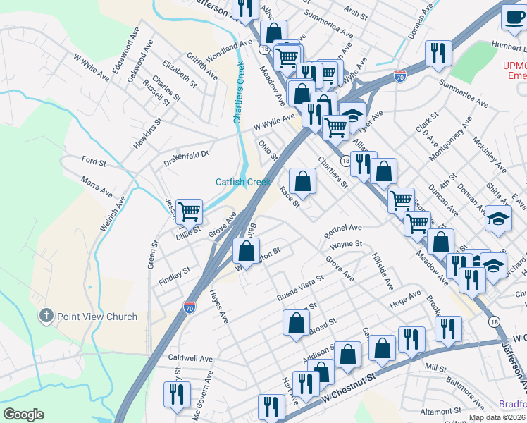 map of restaurants, bars, coffee shops, grocery stores, and more near 894 Grove Avenue in Washington