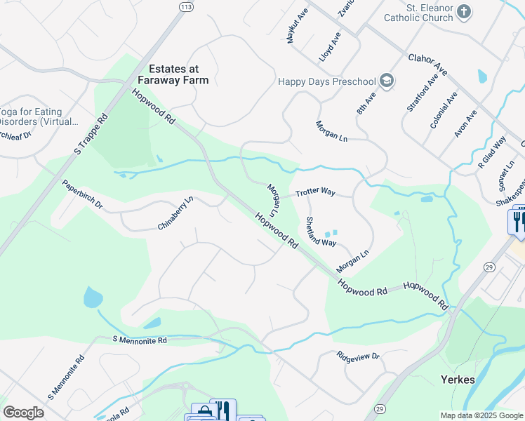 map of restaurants, bars, coffee shops, grocery stores, and more near 1856 Morgan Lane in Collegeville