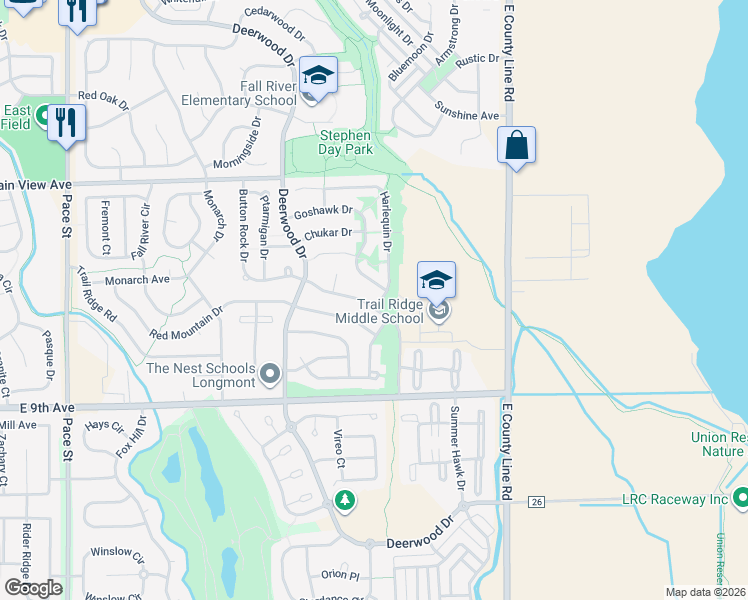 map of restaurants, bars, coffee shops, grocery stores, and more near 1059 Button Rock Drive in Longmont