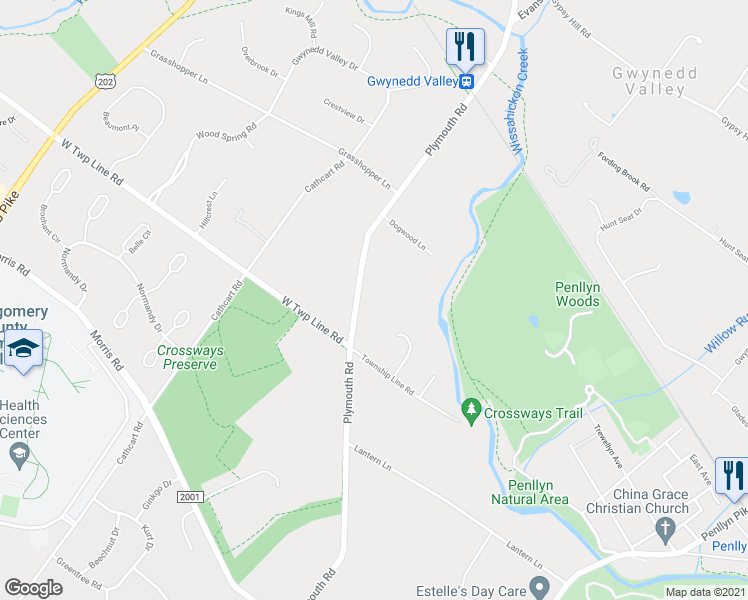map of restaurants, bars, coffee shops, grocery stores, and more near 124 Plymouth Road in Montgomery