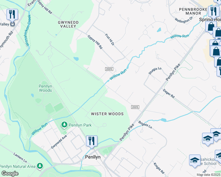 map of restaurants, bars, coffee shops, grocery stores, and more near 1035 Gypsy Hill Road in Ambler