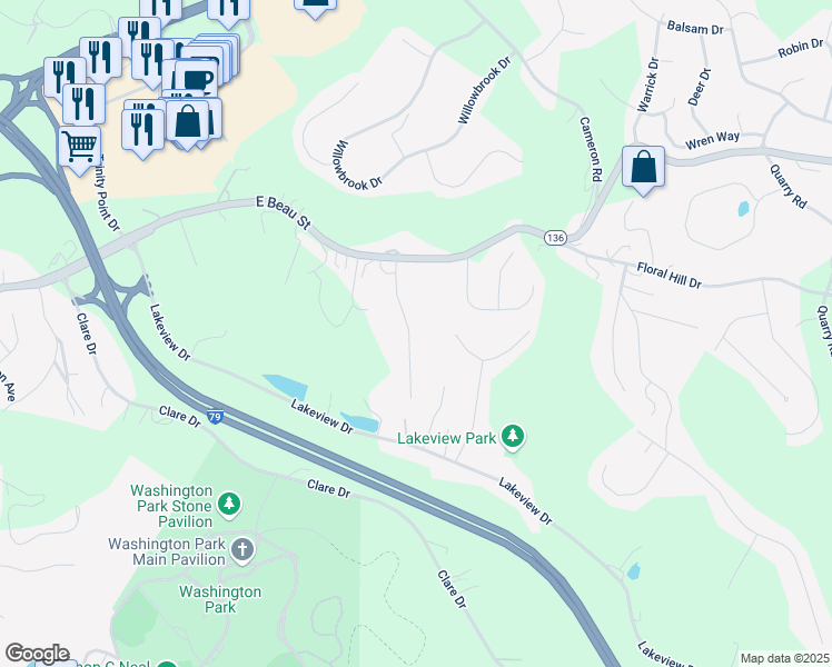 map of restaurants, bars, coffee shops, grocery stores, and more near 33 Crestvue Road in Washington