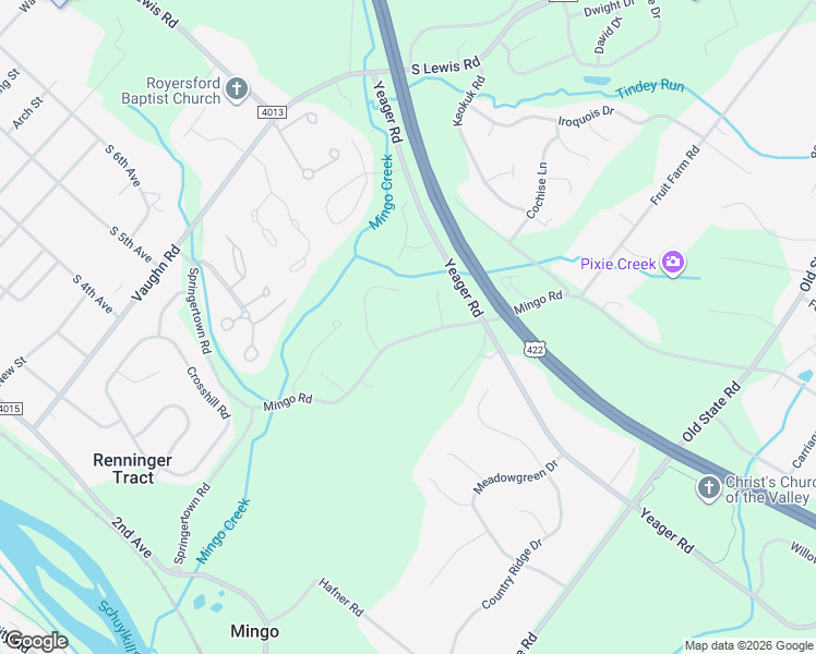 map of restaurants, bars, coffee shops, grocery stores, and more near 281 Mingo Road in Royersford