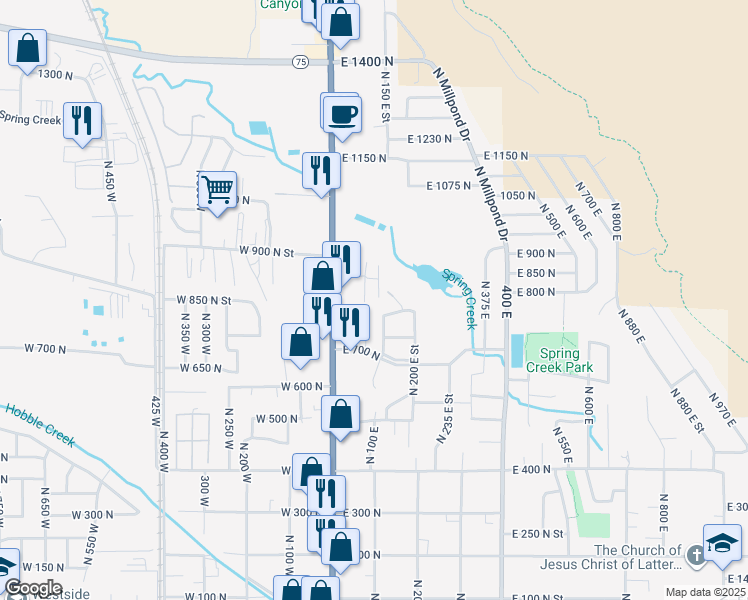 map of restaurants, bars, coffee shops, grocery stores, and more near 850 North Main Street in Springville
