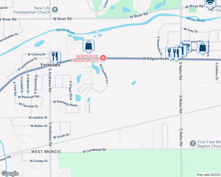 map of restaurants, bars, coffee shops, grocery stores, and more near 7021 West Kilgore Avenue in Yorktown