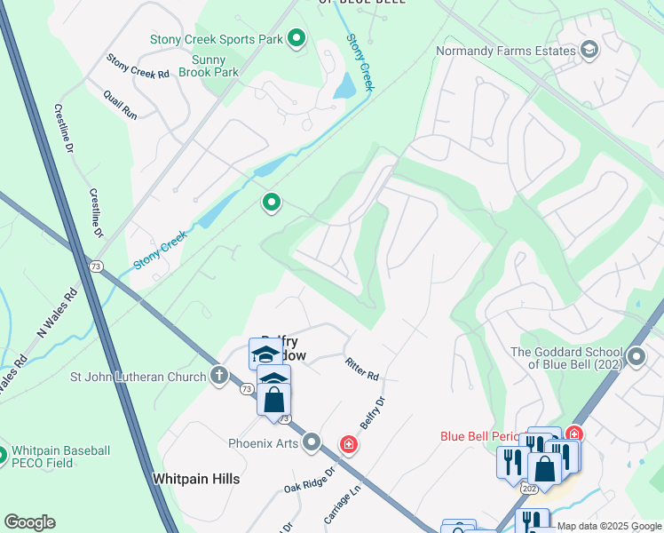 map of restaurants, bars, coffee shops, grocery stores, and more near 199 Riviera Way in Blue Bell