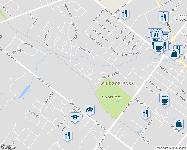 map of restaurants, bars, coffee shops, grocery stores, and more near 411 Brown Briar Circle in Horsham