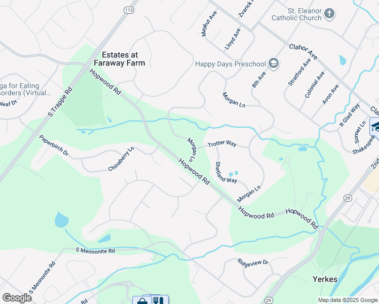 map of restaurants, bars, coffee shops, grocery stores, and more near 1852 Morgan Lane in Collegeville