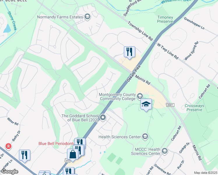 map of restaurants, bars, coffee shops, grocery stores, and more near 324 Augusta Drive in Blue Bell