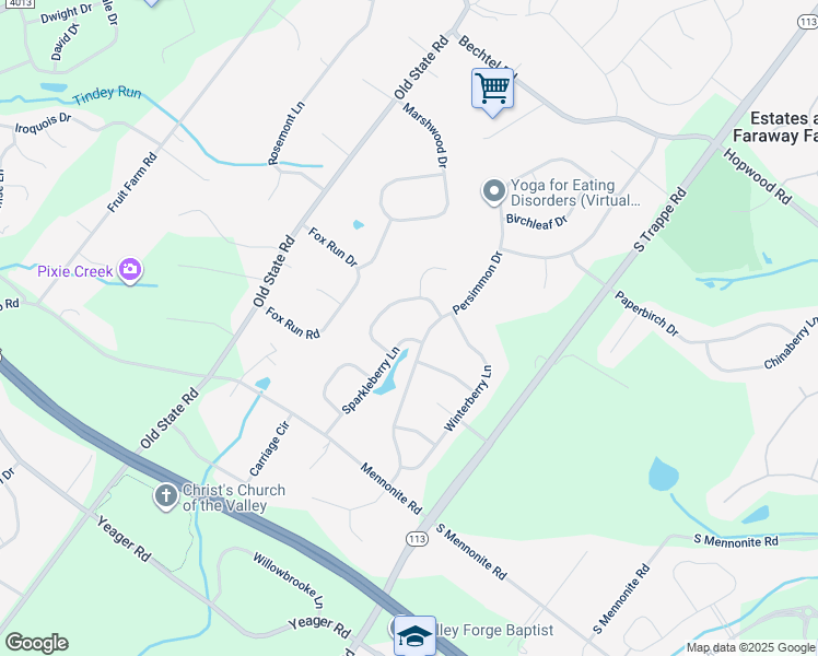map of restaurants, bars, coffee shops, grocery stores, and more near 935 Sparkleberry Lane in Collegeville