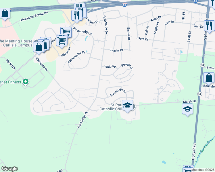 map of restaurants, bars, coffee shops, grocery stores, and more near 34 Tunbridge Lane in Carlisle