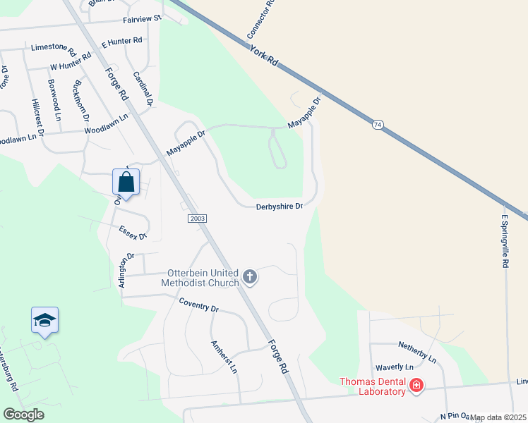 map of restaurants, bars, coffee shops, grocery stores, and more near 45 Derbyshire Drive in Carlisle