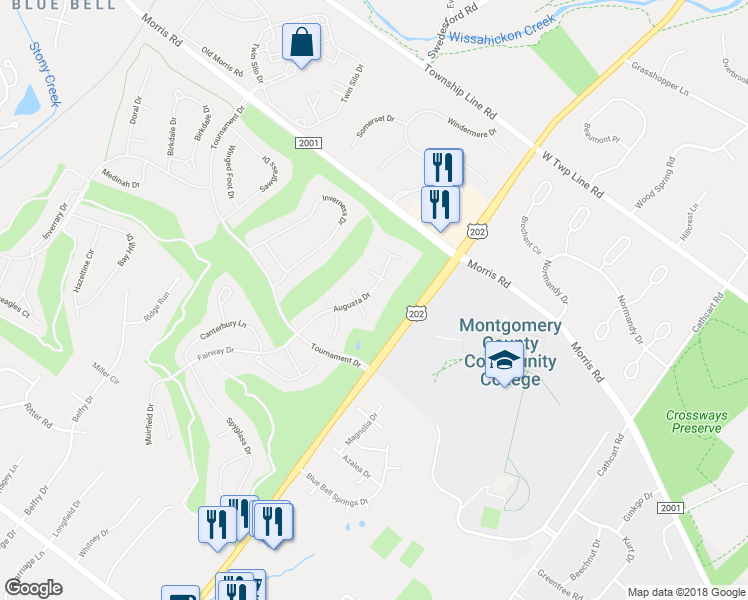 map of restaurants, bars, coffee shops, grocery stores, and more near 324 Augusta Drive in Blue Bell