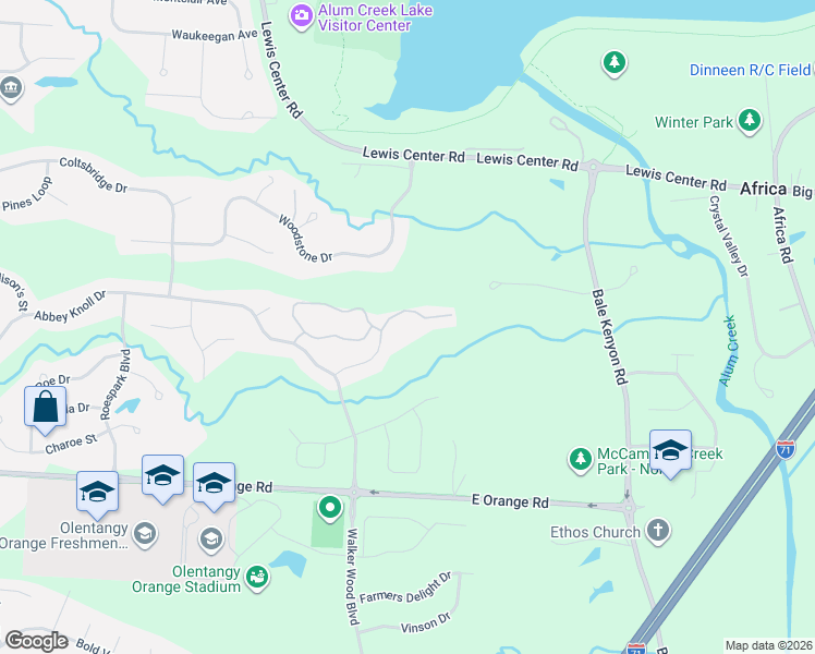 map of restaurants, bars, coffee shops, grocery stores, and more near 3500 Westbrook Place in Lewis Center