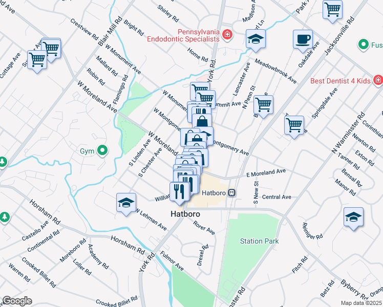 map of restaurants, bars, coffee shops, grocery stores, and more near 7 Pennsylvania 263 in Hatboro