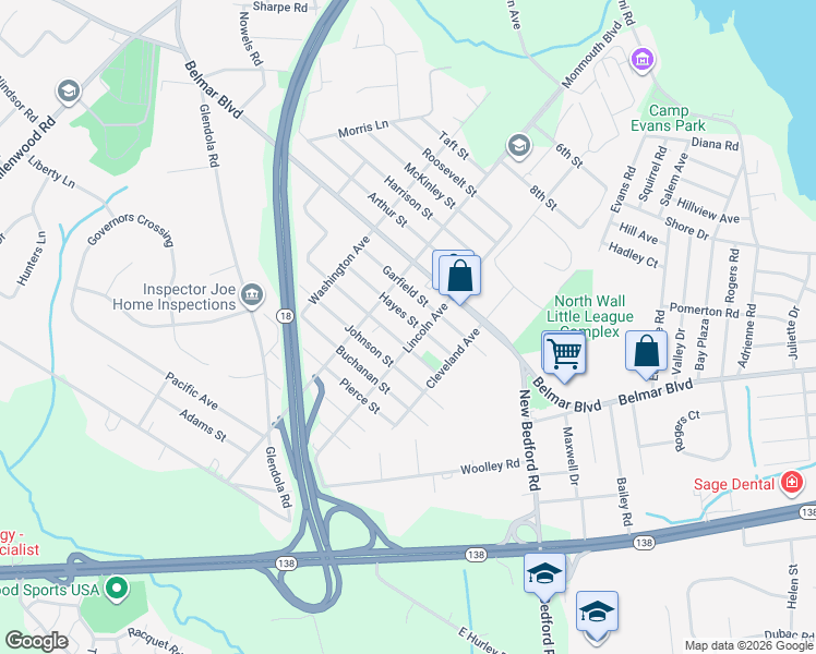 map of restaurants, bars, coffee shops, grocery stores, and more near 1900 Lincoln Avenue in Monmouth County