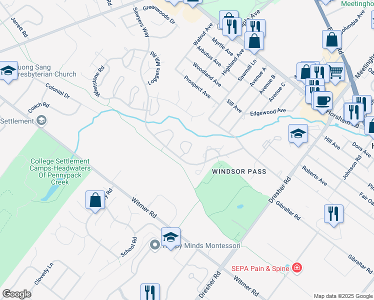 map of restaurants, bars, coffee shops, grocery stores, and more near 420 Brown Briar Circle in Horsham
